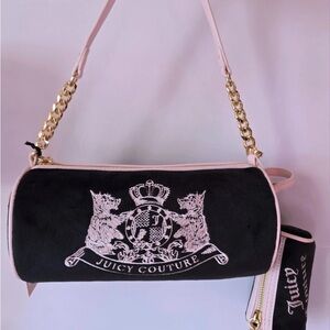 Juicy Couture Black and Pink Barrel Shoulder Bag with Gold Chain